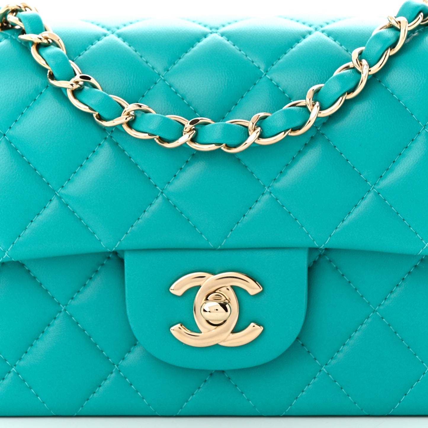 Lambskin Quilted Mini Rectangular Flap Turquoise