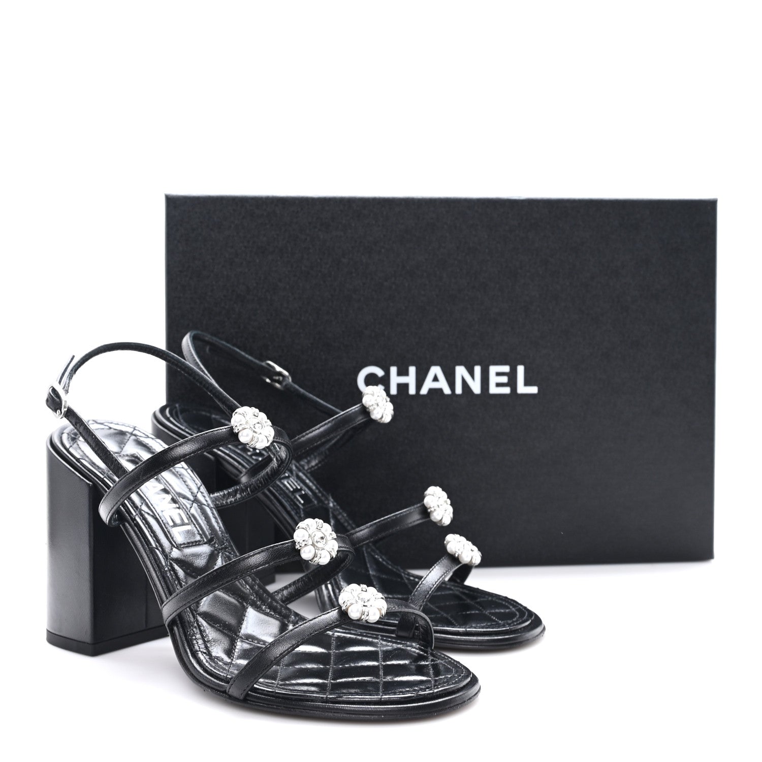 Chanel Laminated Lambskin Pearl CC Sandals 37.5 Black 9 of 9