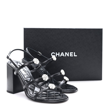 Chanel Laminated Lambskin Pearl CC Sandals 37.5 Black 9 of 9
