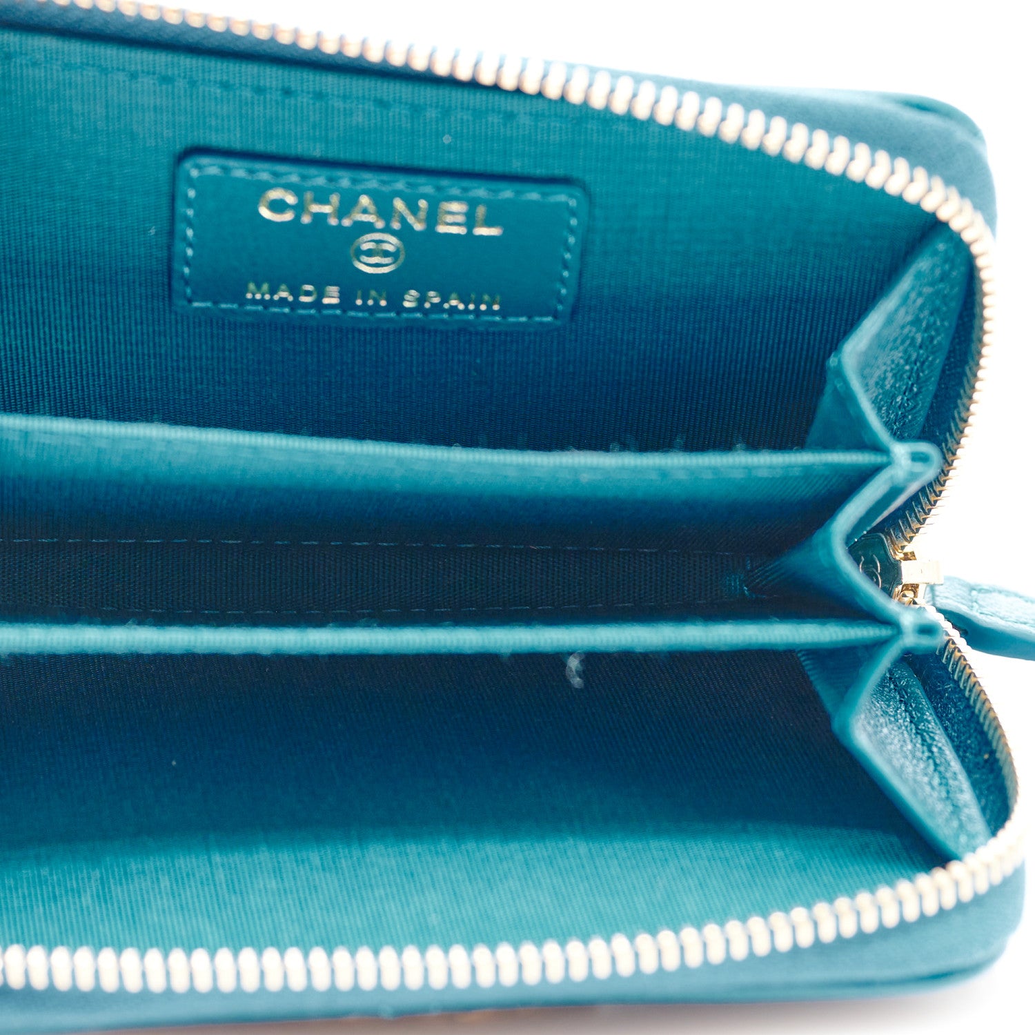 Chanel Lambskin Quilted Chanel 19 Zip Around Coin Purse Wallet Turquoise 5 of 9