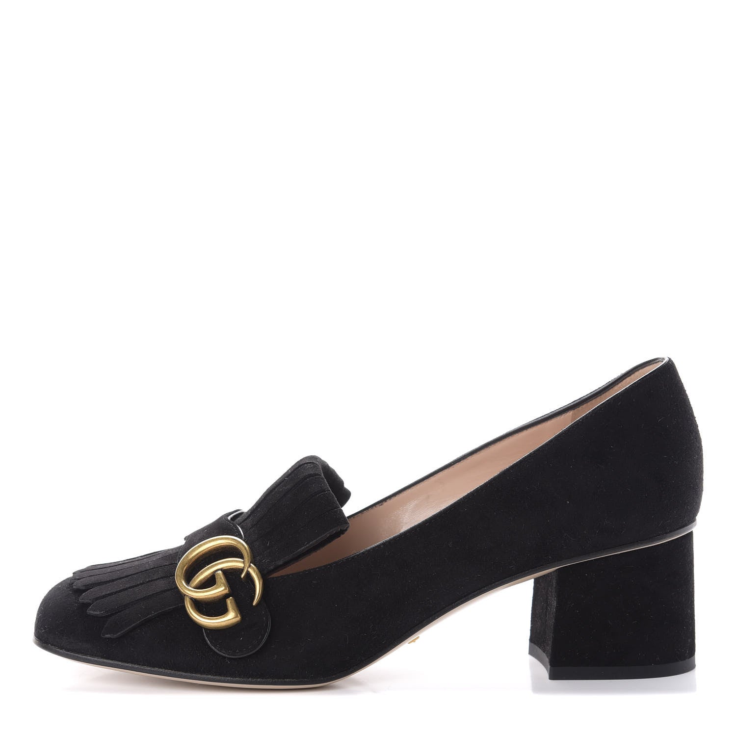 Gucci Kid Scamosciato GG Marmont Fringe 50mm Loafer Pumps 40 Black 1 of 9