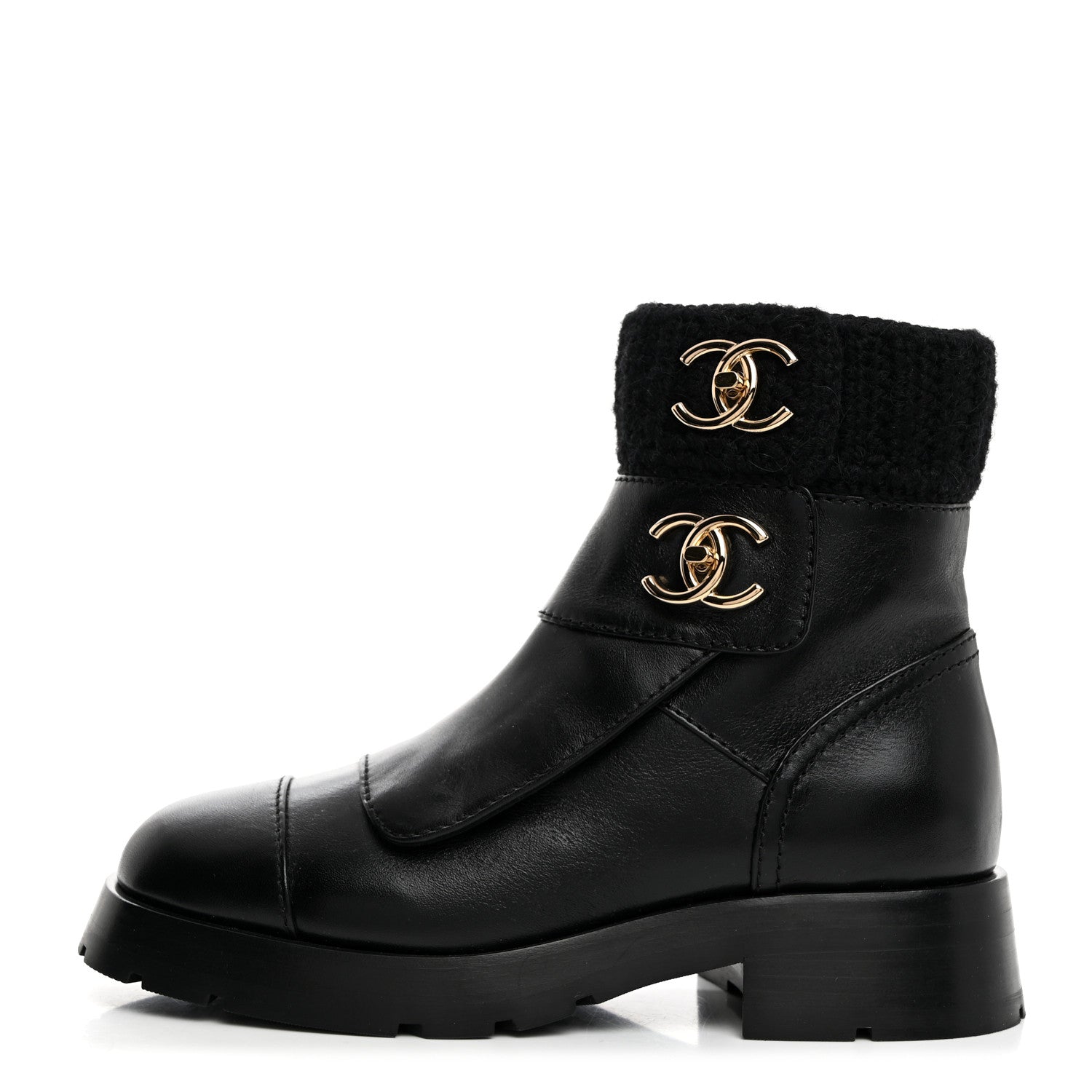 Chanel Calfskin Knit CC Short Boots 36 Black 1 of 9