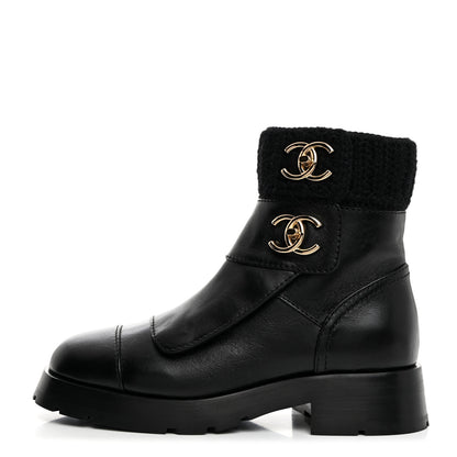 Chanel Calfskin Knit CC Short Boots 36 Black 1 of 9
