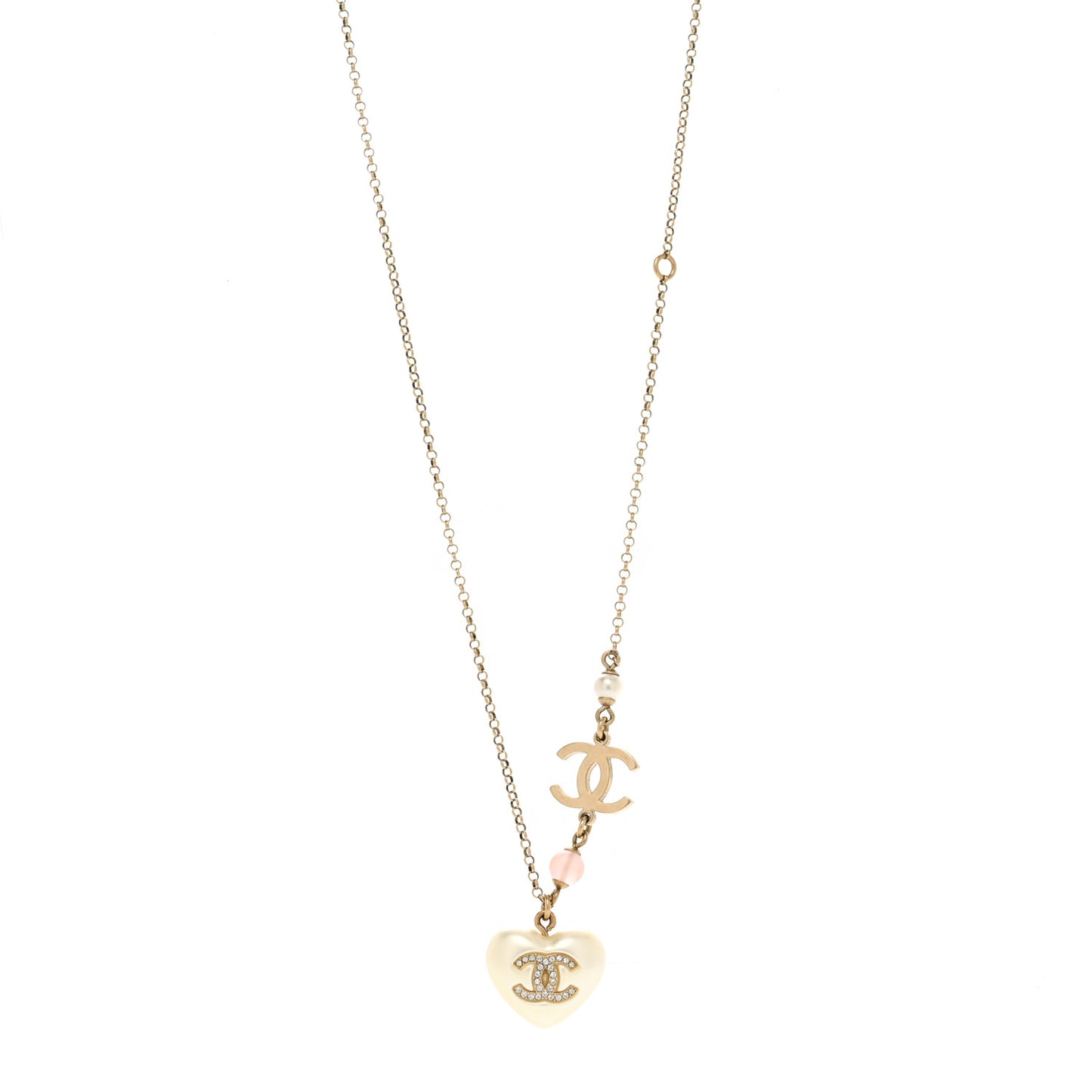 Resin Crystal CC Heart Necklace Pearly White Gold
