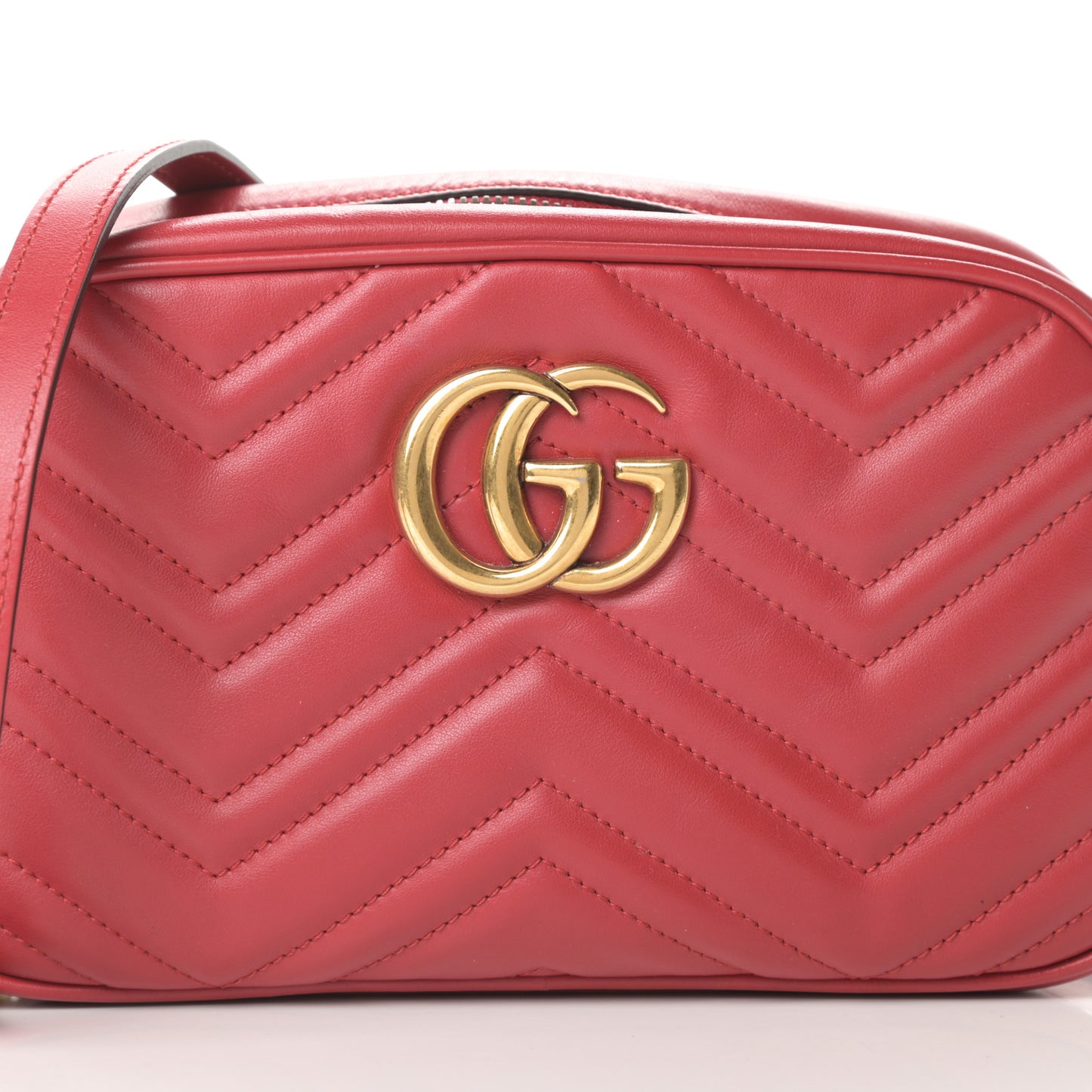 Calfskin Matelasse Small GG Marmont Chain Shoulder Bag Hibiscus Red
