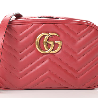 Gucci Calfskin Matelasse Small GG Marmont Chain Shoulder Bag Hibiscus Red 8 of 15