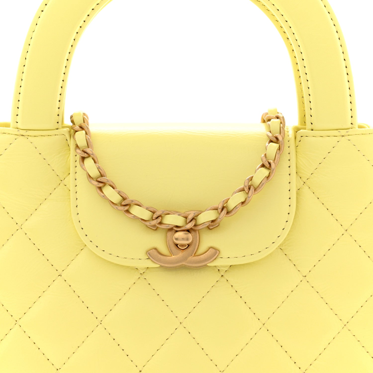 Chanel Shiny Aged Calfskin Quilted Nano Kelly Shopper Light Yellow 8 of 11