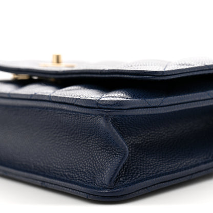 Chanel Caviar Quilted CC Turnlock Wallet On Chain WOC Navy Blue 10 of 11