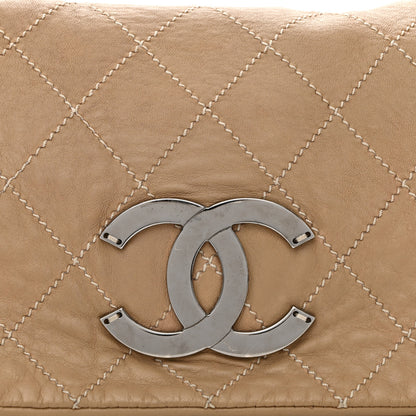 Chanel Lambskin Contrast Stitch Surpique Accordion Flap Beige 8 of 13