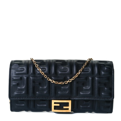 Fendi Nappa Matisse FF Embossed Continental Wallet On Chain Black 1 of 3