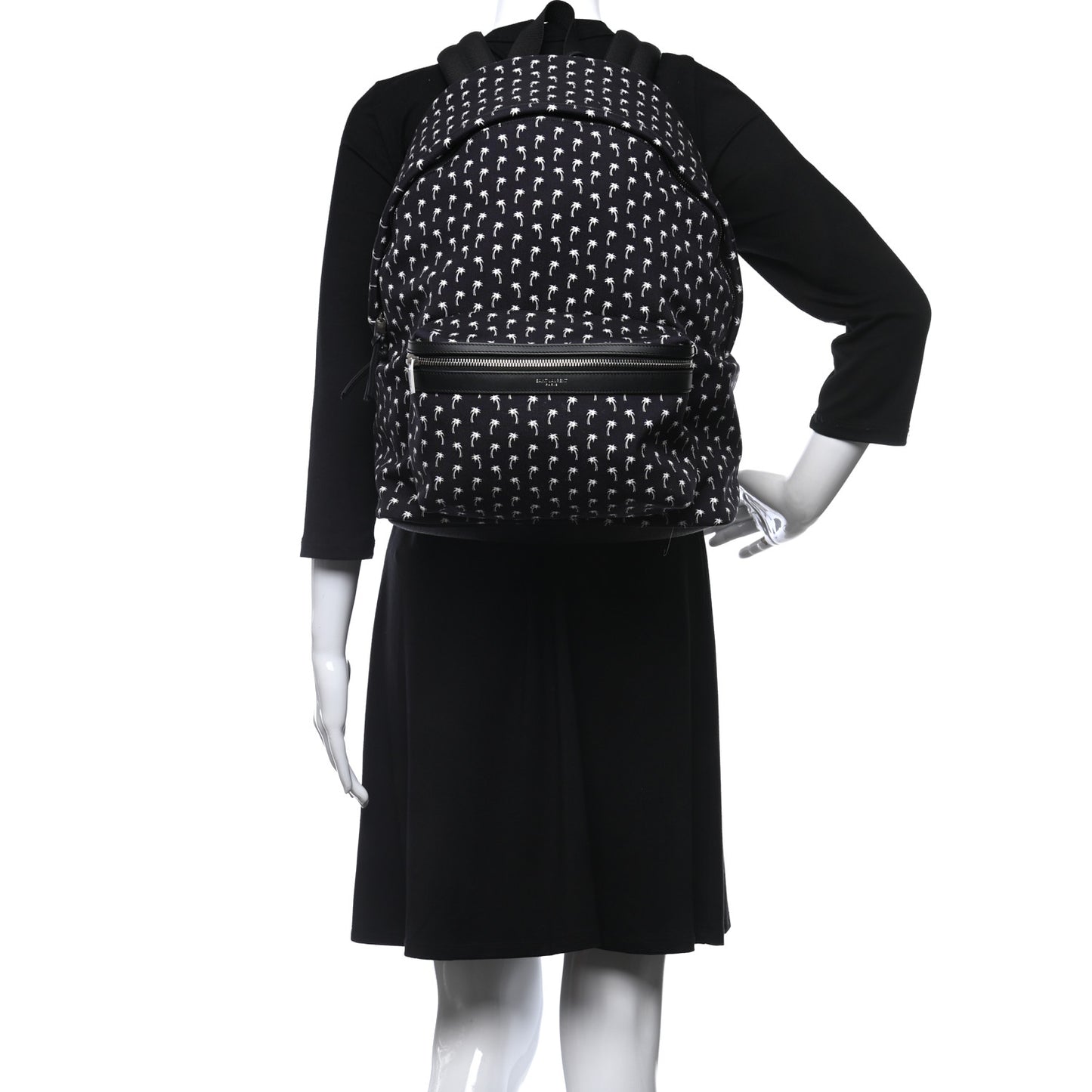 Canvas Palm Tree Print City Backpack Black White