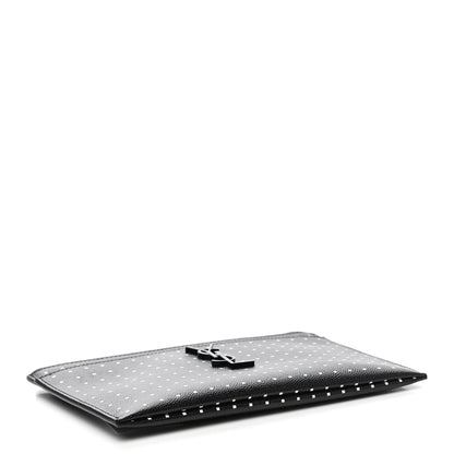 Saint Laurent Grain De Poudre Square Dot Zip Bill Pouch Black White 4 of 7