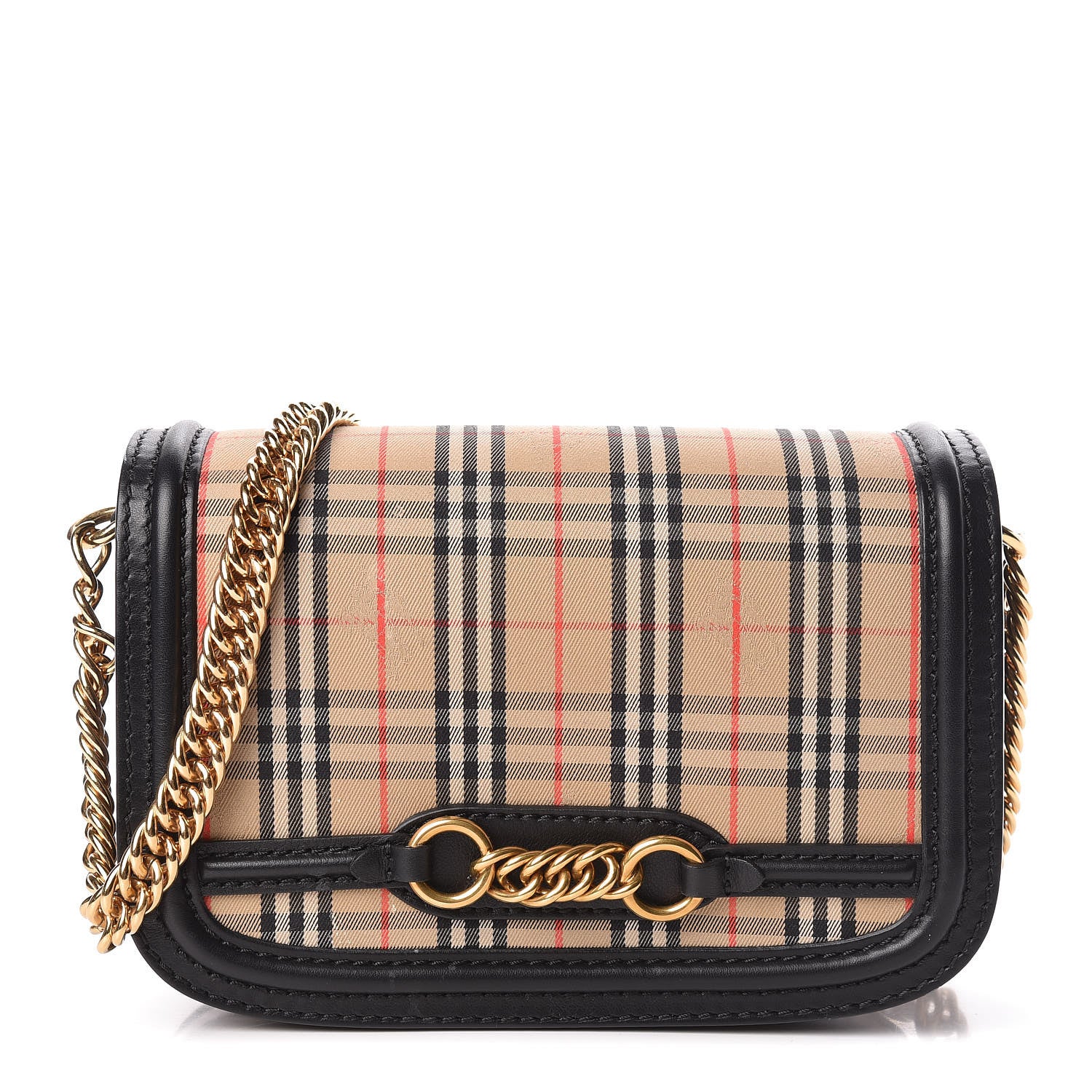Burberry Smooth Calfskin 1983 Knight Check Link Shoulder Bag Black 1 of 10