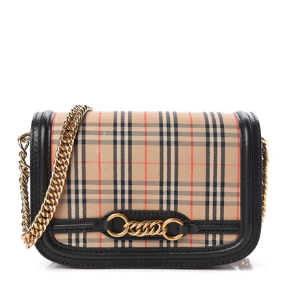 Burberry Smooth Calfskin 1983 Knight Check Link Shoulder Bag Black 1 of 10