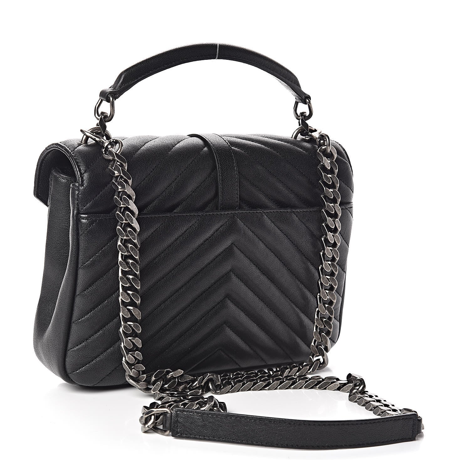 Saint Laurent Sheepskin Matelasse Chevron Monogram Medium College Bag Black 3 of 10