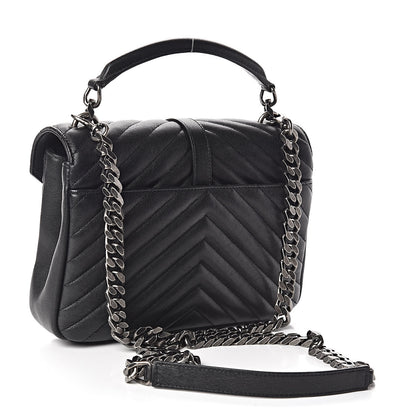 Saint Laurent Sheepskin Matelasse Chevron Monogram Medium College Bag Black 3 of 10