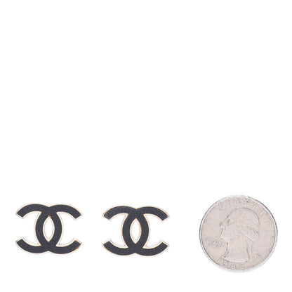 Chanel Lambskin CC Earrings Black Gold 2 of 6