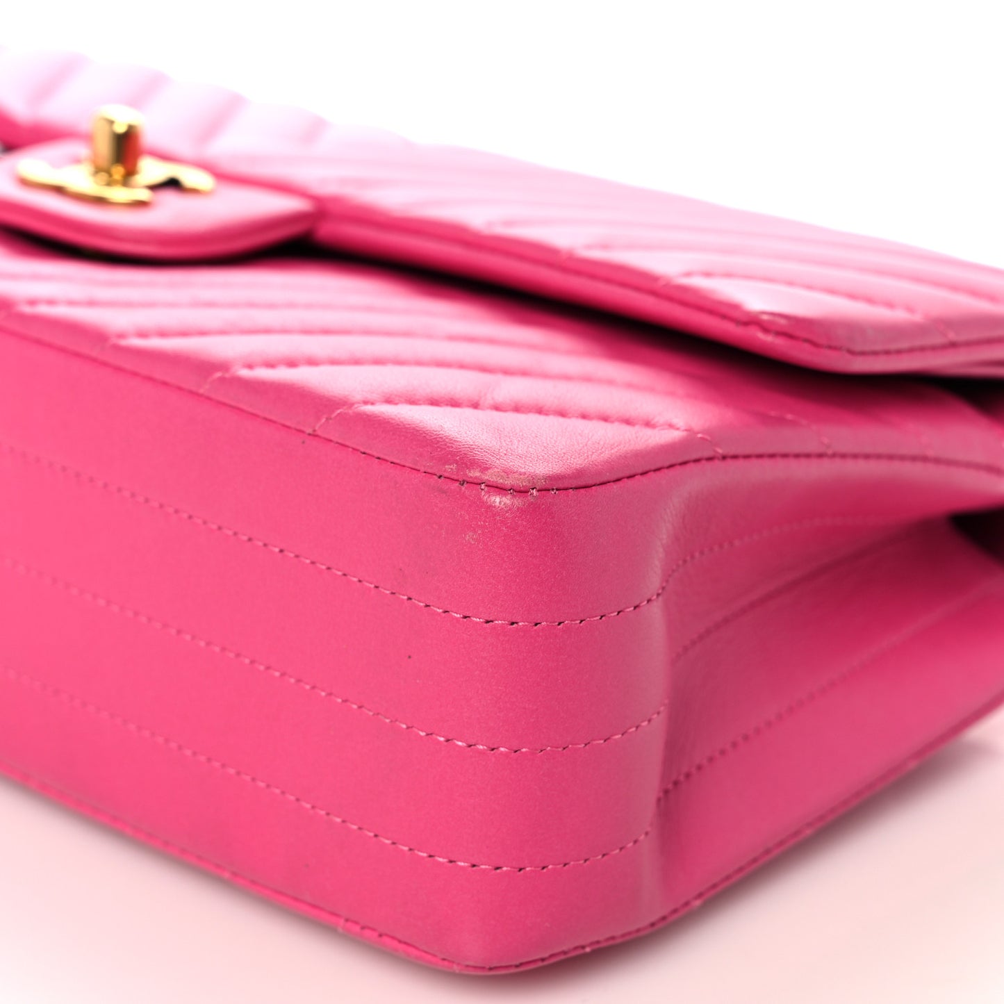 Lambskin Chevron Quilted Medium Double Flap Pink