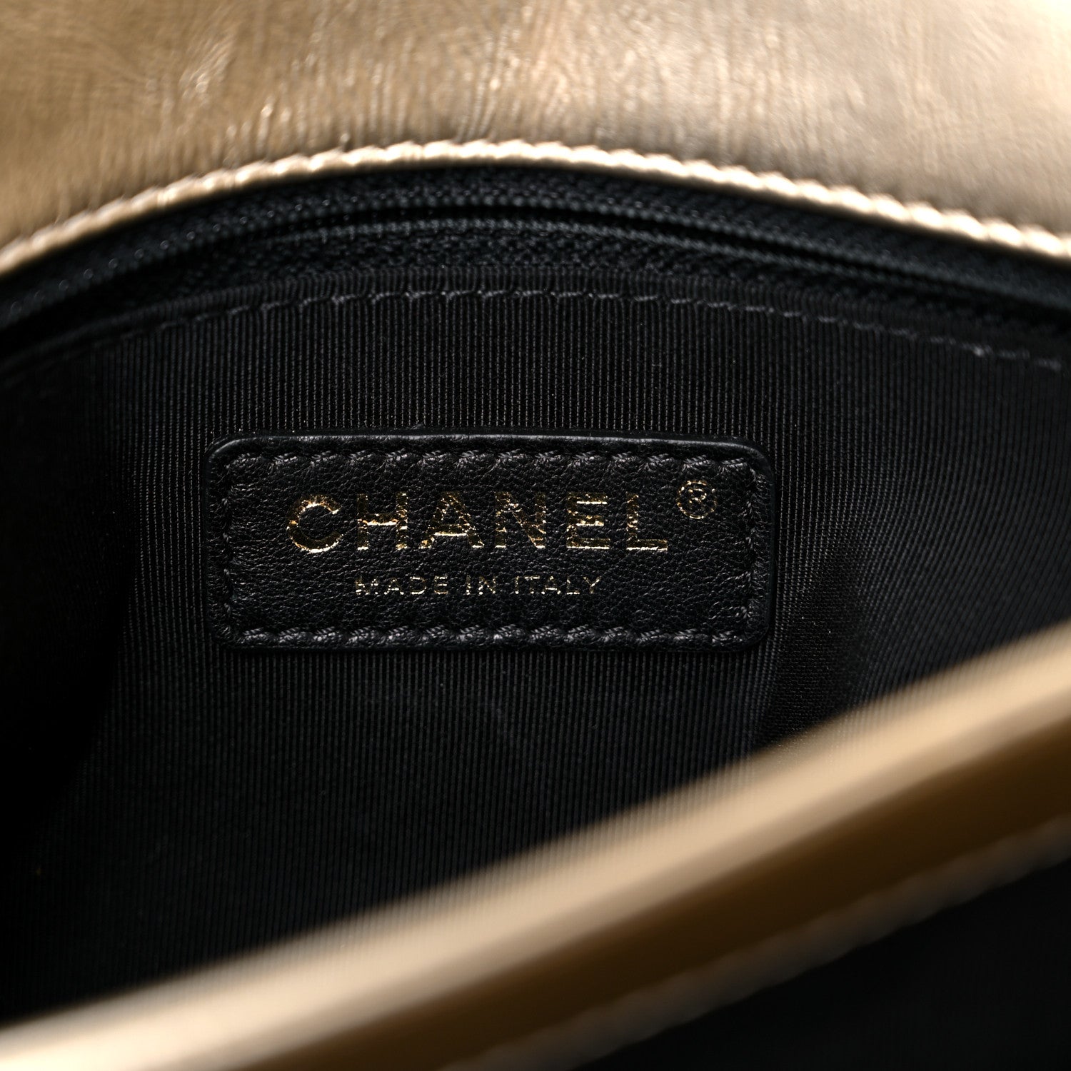 Chanel Metallalized Calfskin Quilted Retro Label Clutch Light Gold 5 of 14