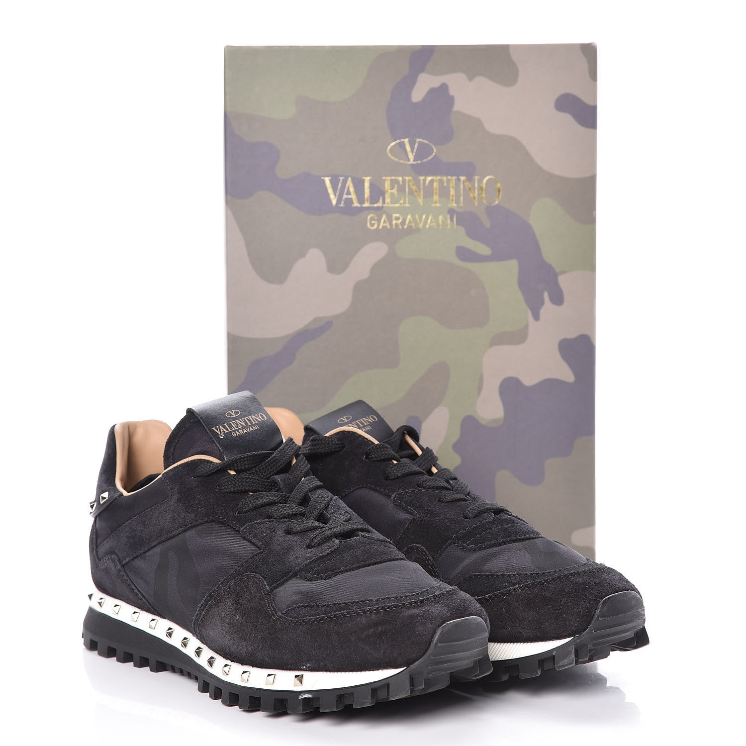 Valentino Garavani Suede Nylon Camouflage Womens Soul Rockstud Sneakers 39 Black 9 of 9