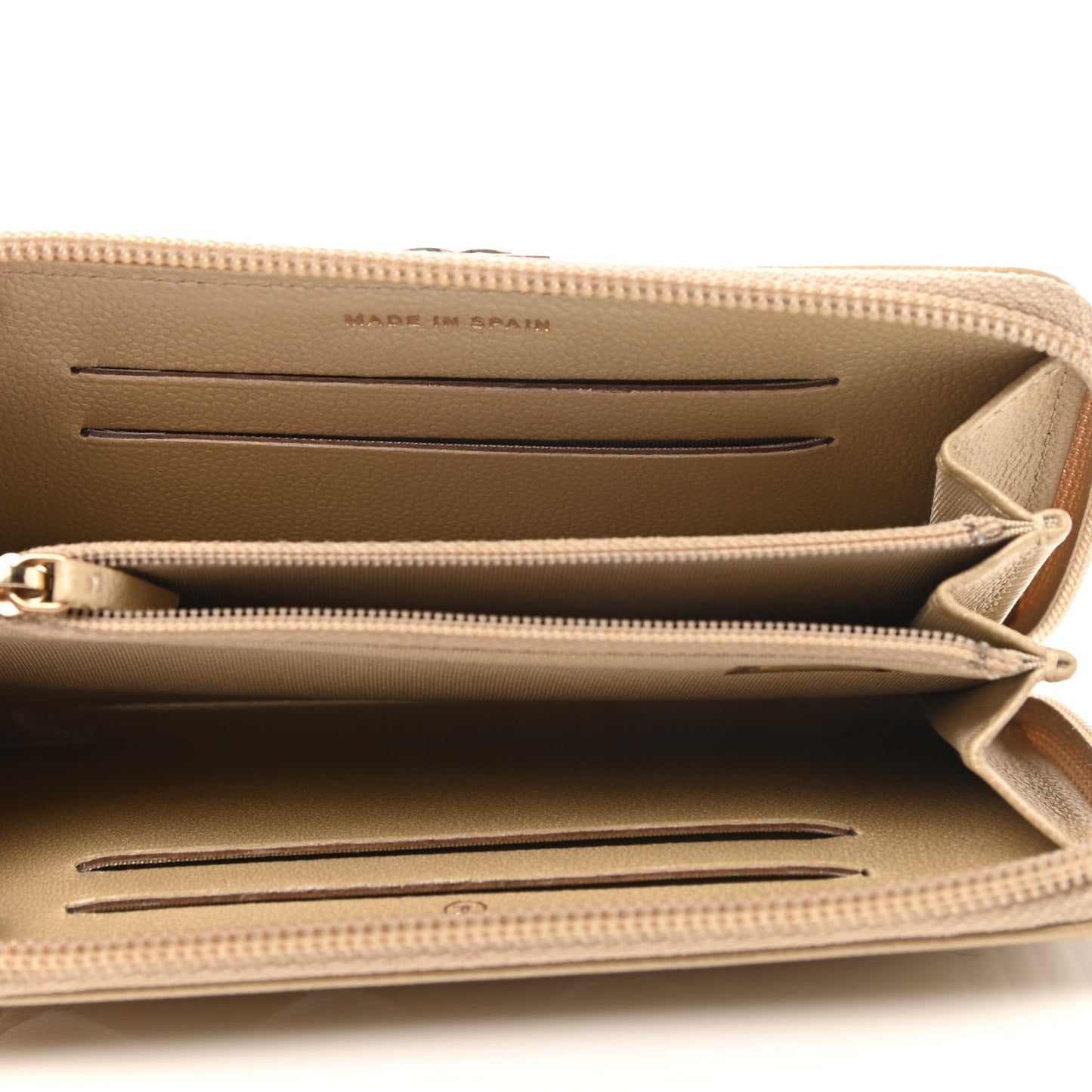 Metallic Caviar Quilted Small Boy Zip Around Wallet Light Gold