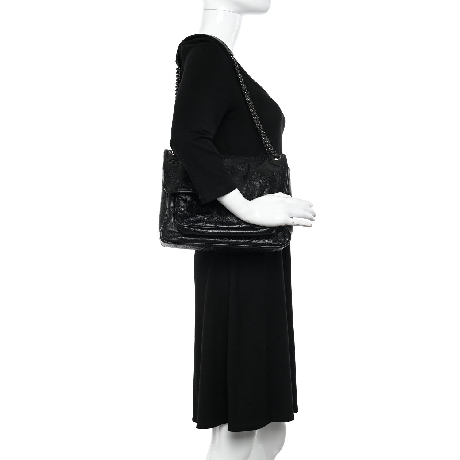 Saint Laurent Crinkled Calfskin Matelasse Monogram Medium Niki Chain Satchel Black 2 of 13