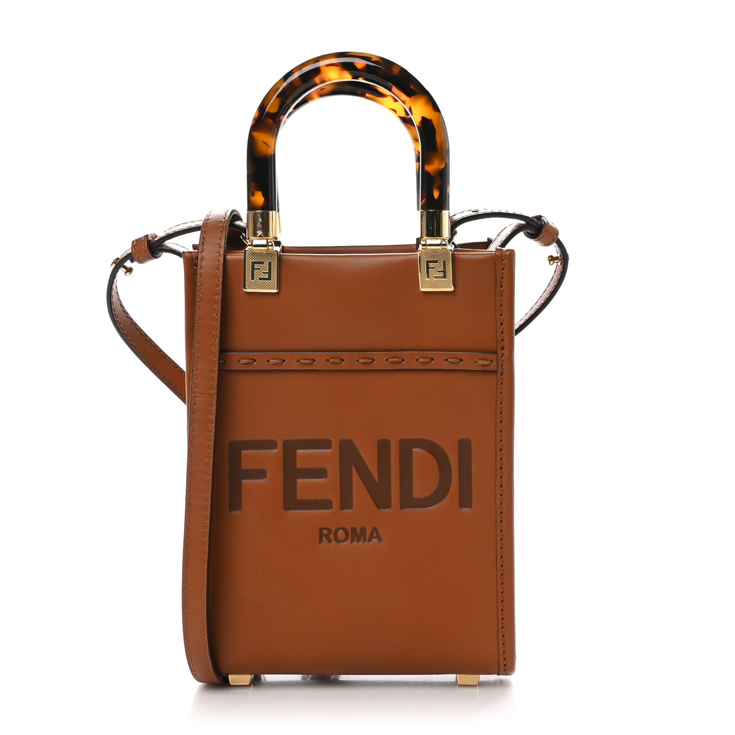 Vitello King Plexiglass Logo Embossed Mini Fendi Sunshine Shopper Tote Cuoio