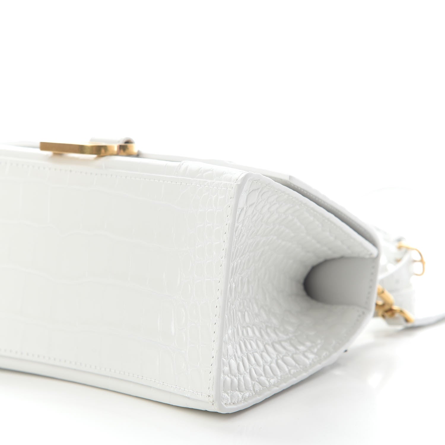 Balenciaga Shiny Calfskin Crocodile Embossed Small Hourglass Top Handle Bag White 8 of 8