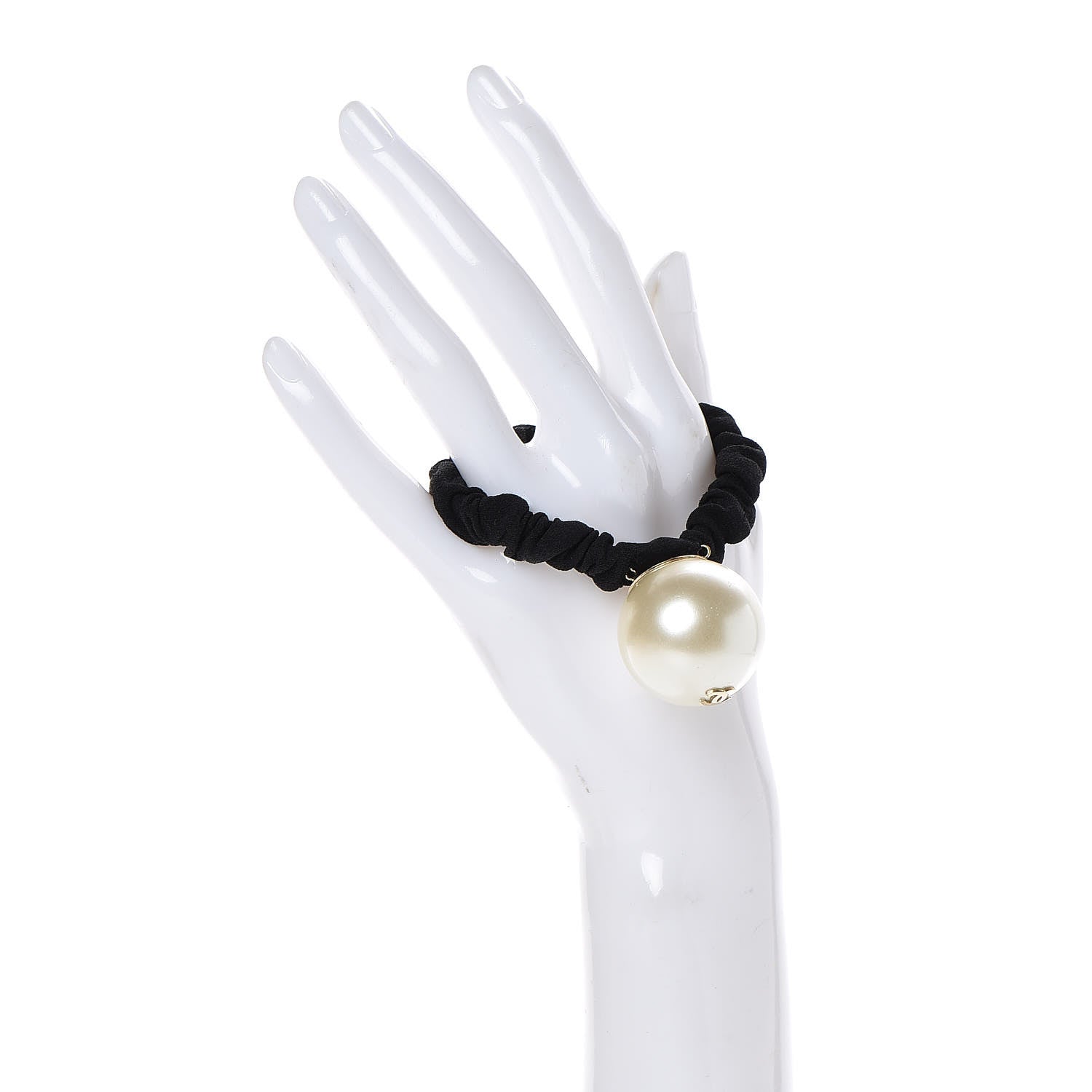 Chanel Pearl CC Hair Tie Black Gold Pearly White 2 of 6