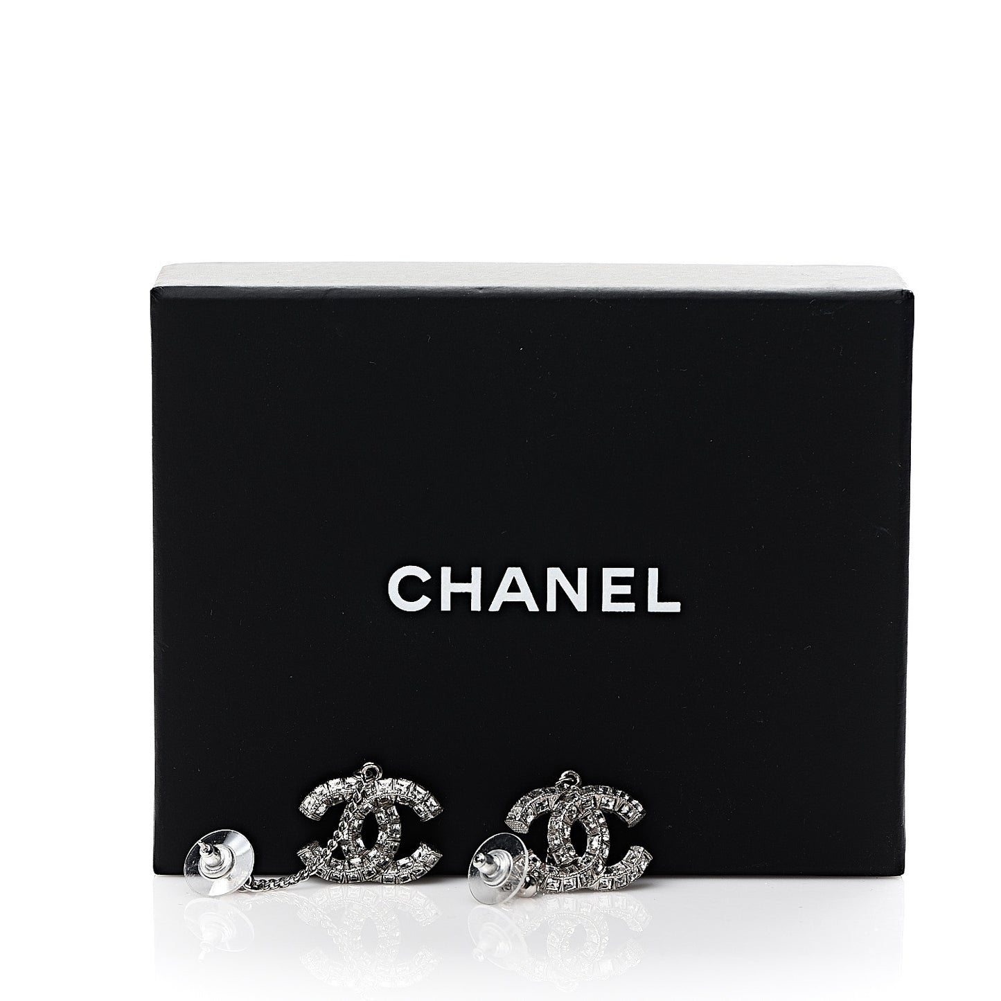 Baguette Crystal CC Drop Earrings Silver