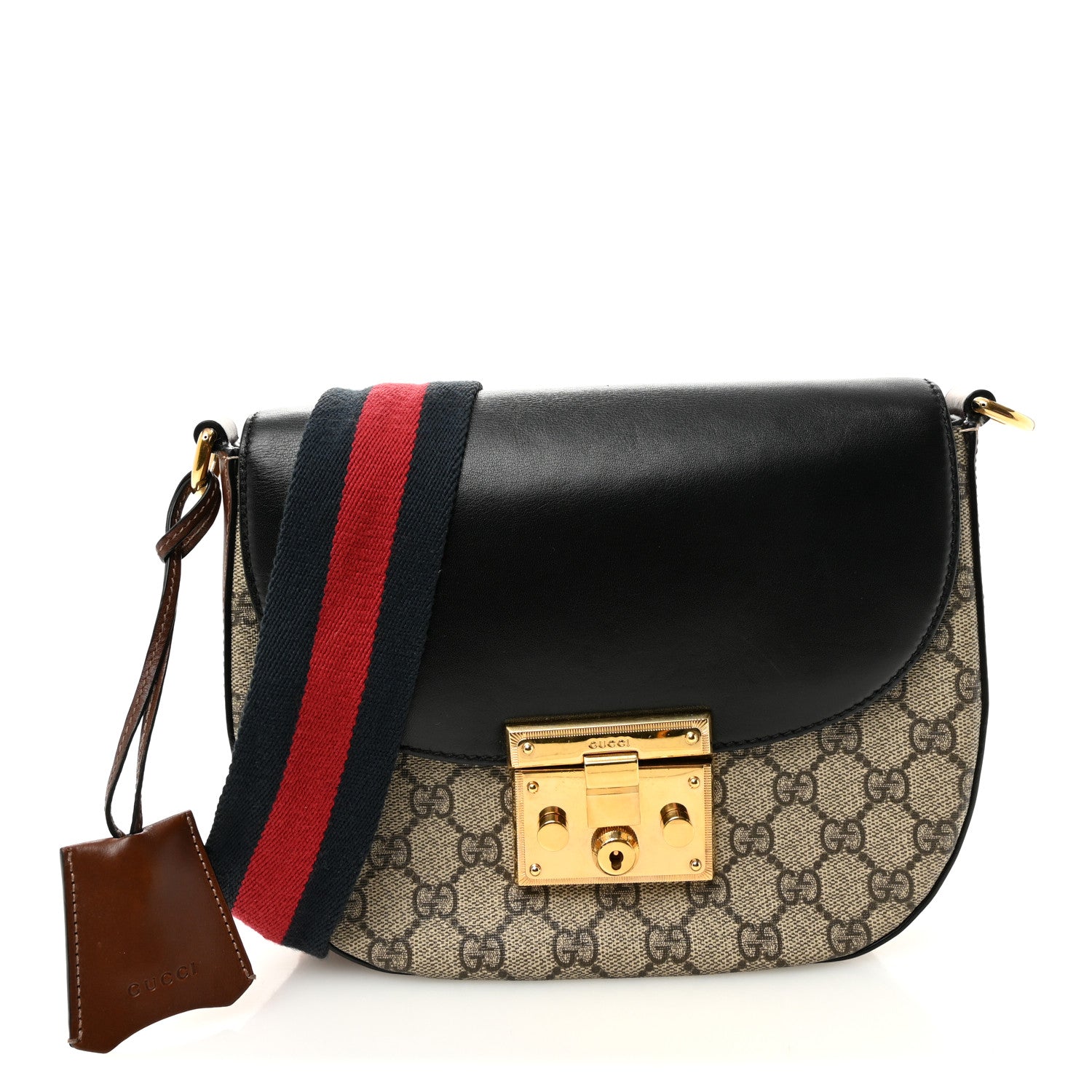 Gucci GG Supreme Monogram Web Medium Padlock Messenger Shoulder Bag Black 1 of 10