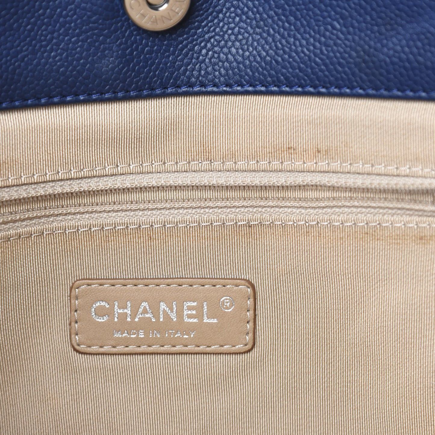 Caviar Quilted Expandable Zip Shoulder Bag Blue