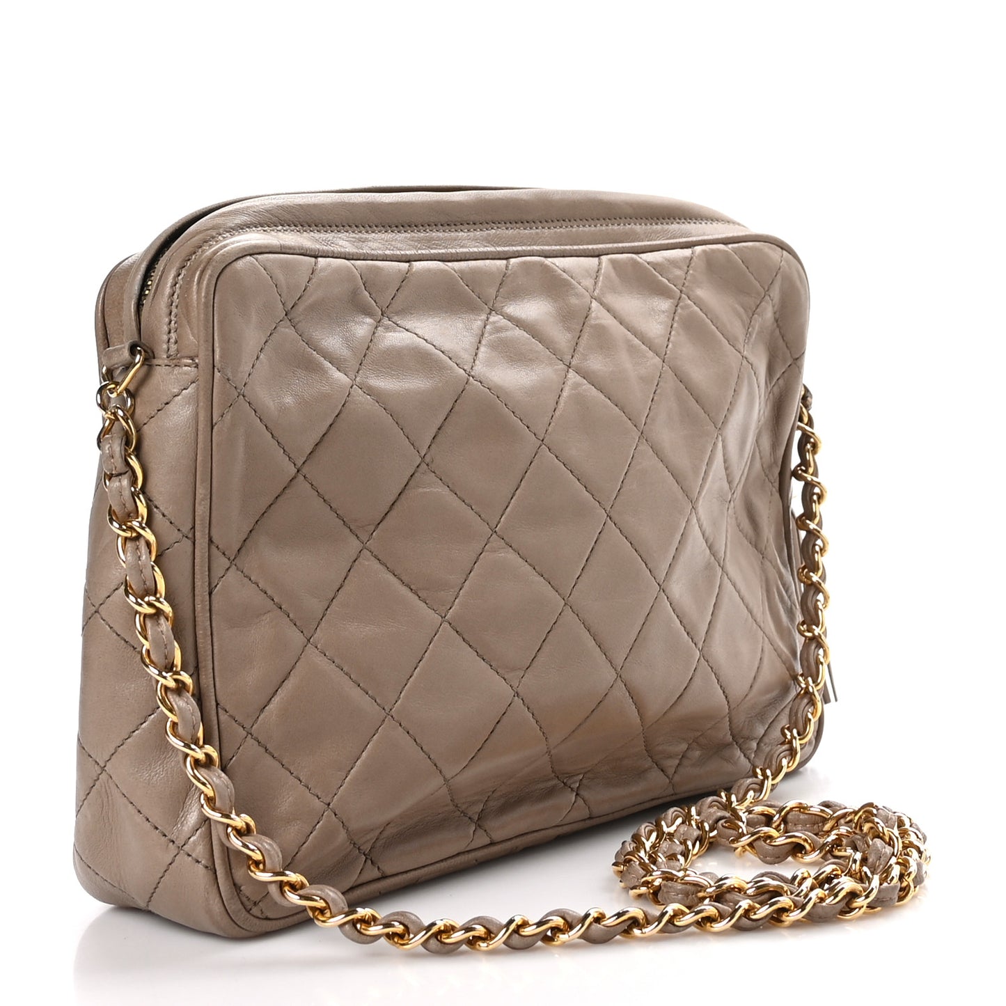 Lambskin Quilted Tassel Camera Case Beige