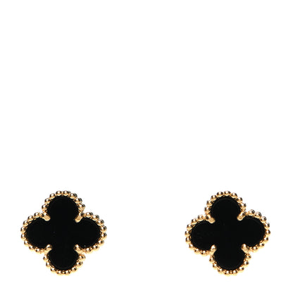 Van Cleef & Arpels 18K Yellow Gold Black Onyx Sweet Alhambra Earrings 1 of 5