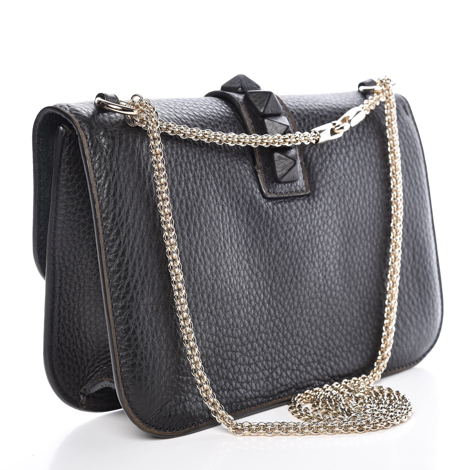 Valentino Garavani Pebbled Calfskin Medium Glam Lock Rockstud Flap Black 4 of 12