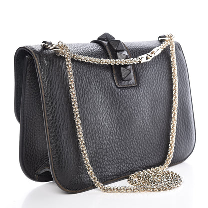 Valentino Garavani Pebbled Calfskin Medium Glam Lock Rockstud Flap Black 4 of 12
