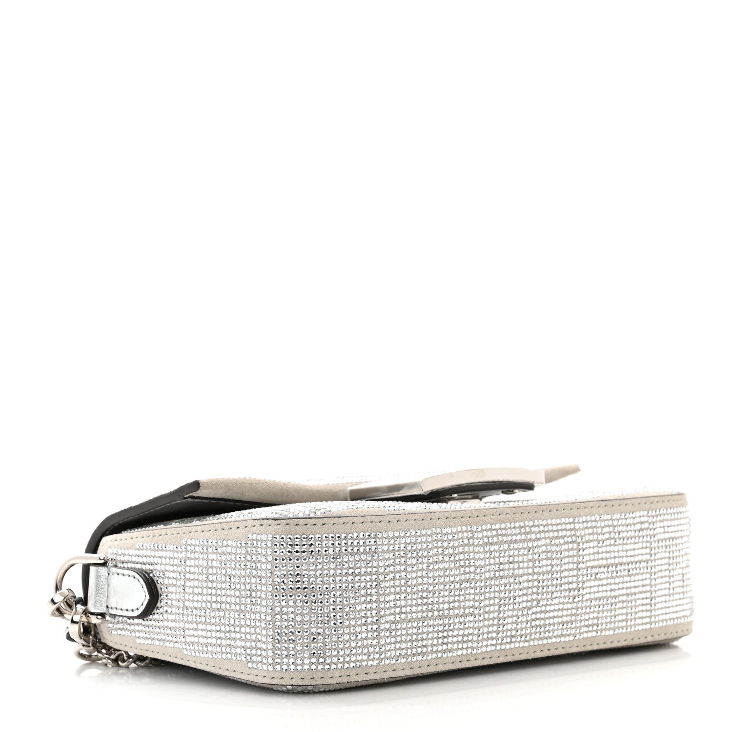 Fendi Crystal Vitello Laminato FF Mini Baguette Crystal Argento 4 of 12