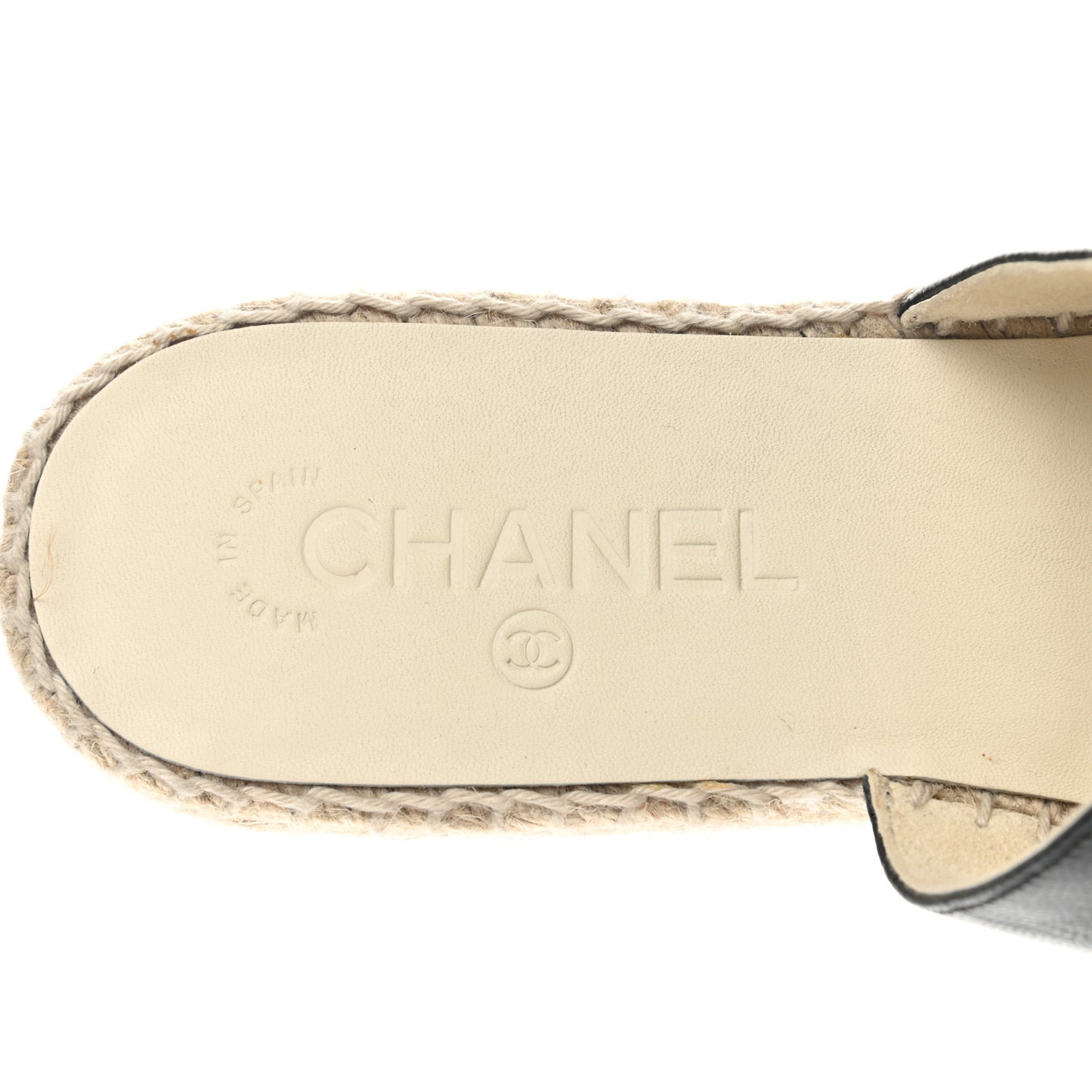 Iridescent Goatskin Patent CC Espadrille Mules 39 Black
