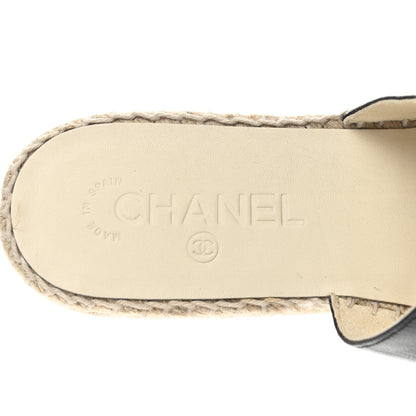 Chanel Iridescent Goatskin Patent CC Espadrille Mules 39 Black 8 of 10