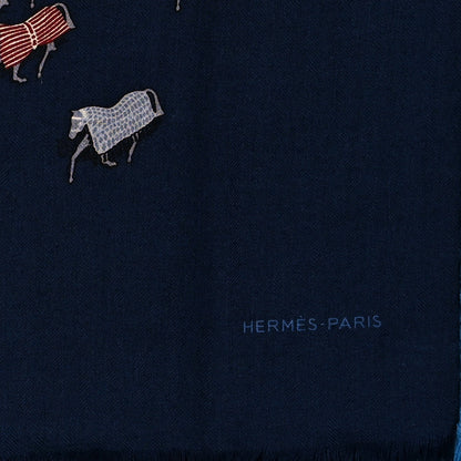 Hermes Cashmere Silk The Parade Shawl 140 Marine Absinthe Borde 3 of 5