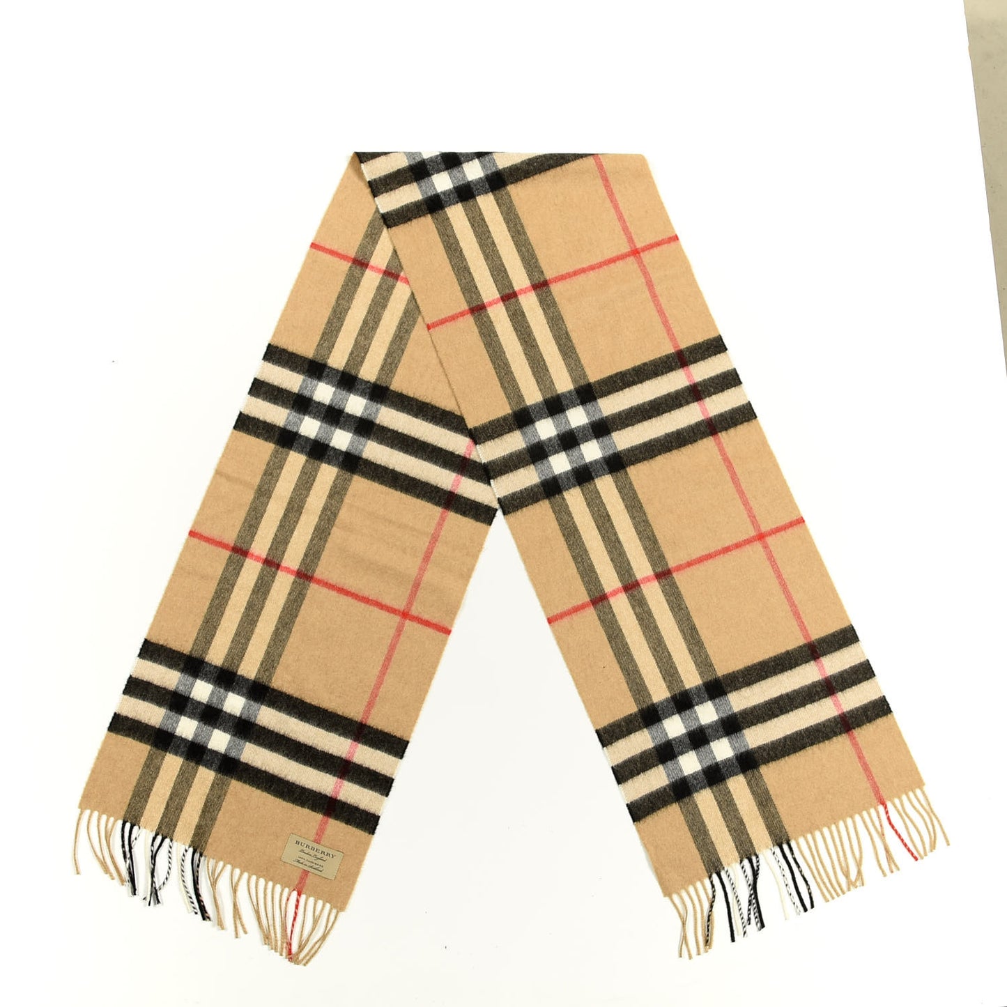 Cashmere Giant Heritage Check Fringe Scarf Camel