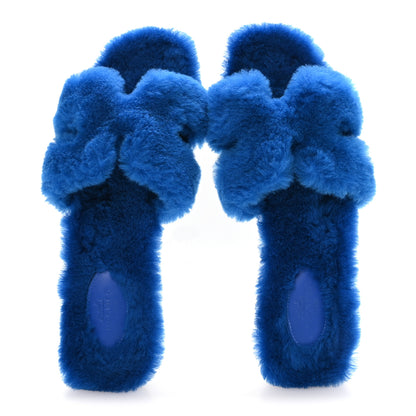 Hermes Woolskin Oran Sandals 41 Blue 2 of 8