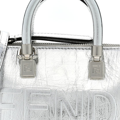 Fendi Rock Millenium Logo Embossed Mini By The Way Top Handle Boston Bag Argento 8 of 10