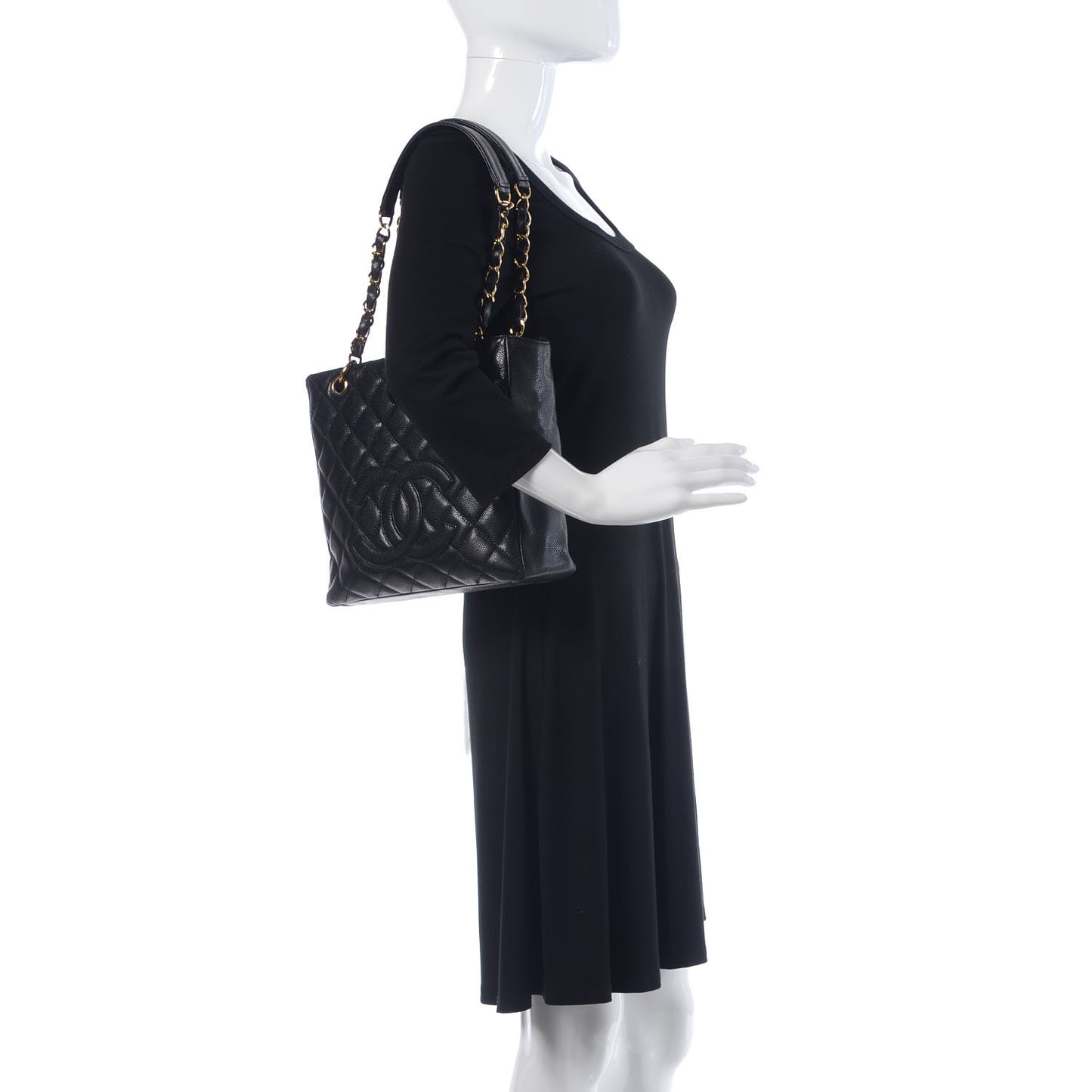 Caviar Quilted Petit Shopping Tote PST Black