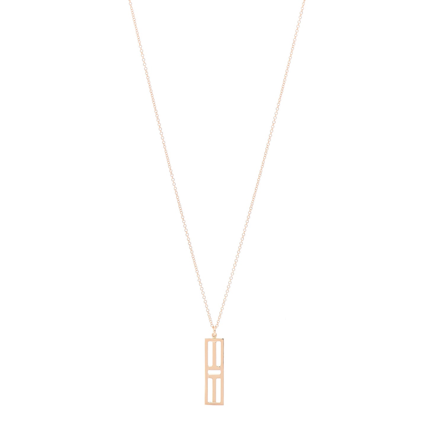 18K Rose Gold T Open Vertical Bar Pendant Necklace