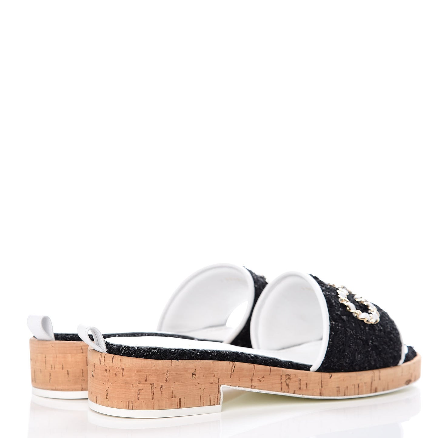 Tweed Cork CC Chain Mule Sandal 39 Black