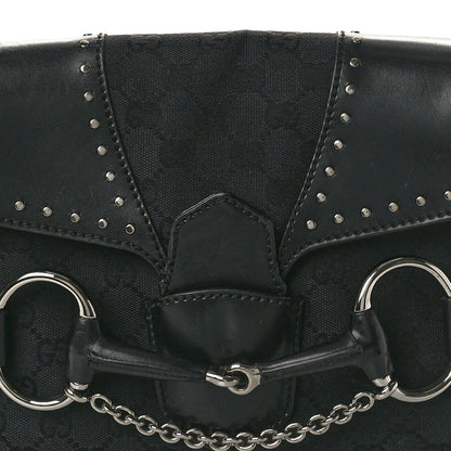 Gucci Monogram Horsebit Chain Studded Flap Shoulder Bag Black 8 of 16
