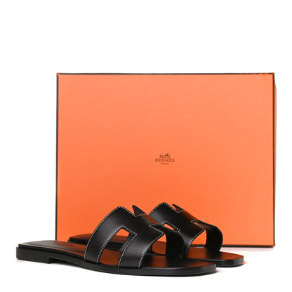 Hermes Box Calfskin Oran Sandals 37 Black 21 of 22