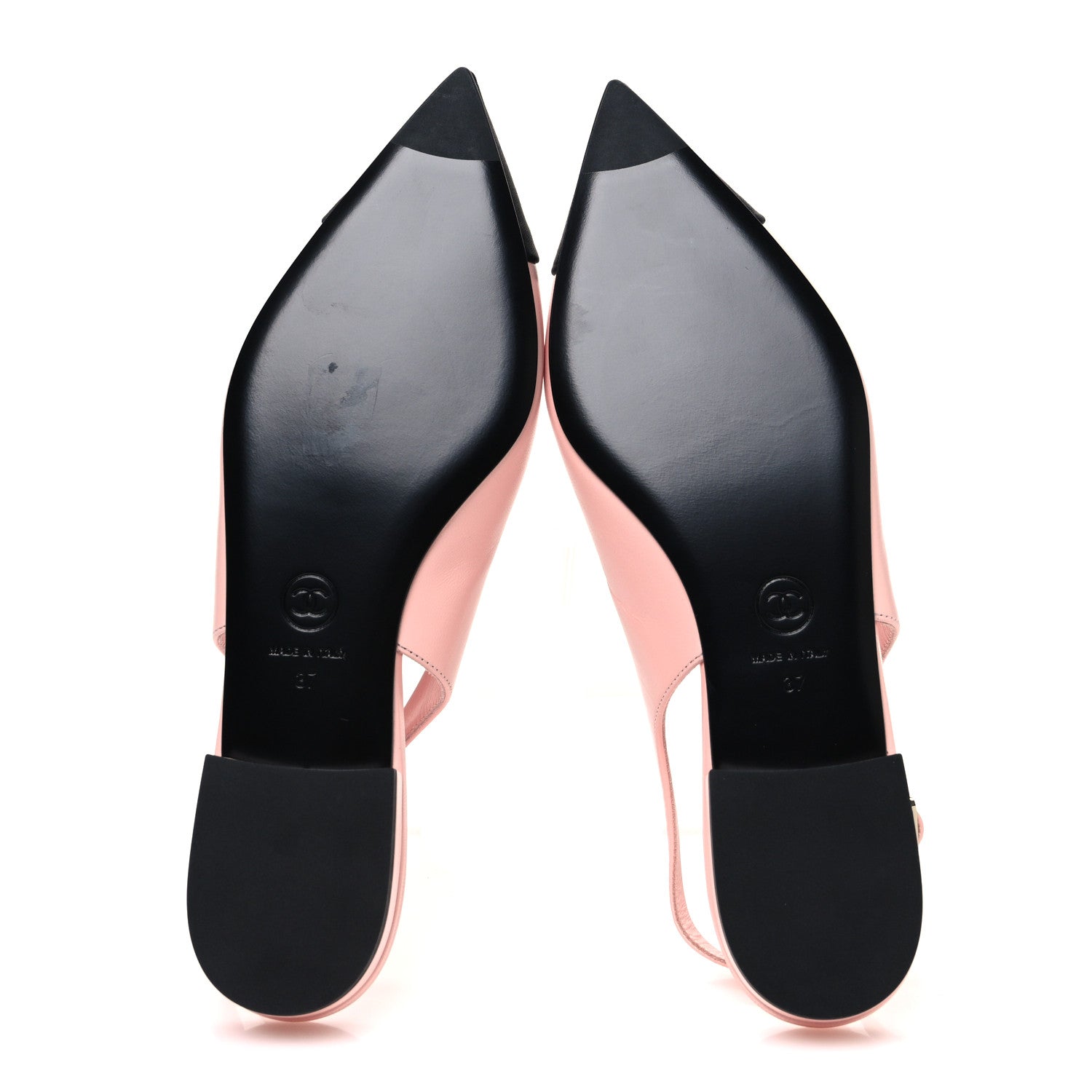 Chanel Goatskin Grosgrain Pointed Toe CC Slingback Flats 37 Pink Black 7 of 11