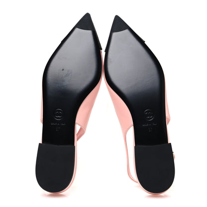Chanel Goatskin Grosgrain Pointed Toe CC Slingback Flats 37 Pink Black 7 of 11